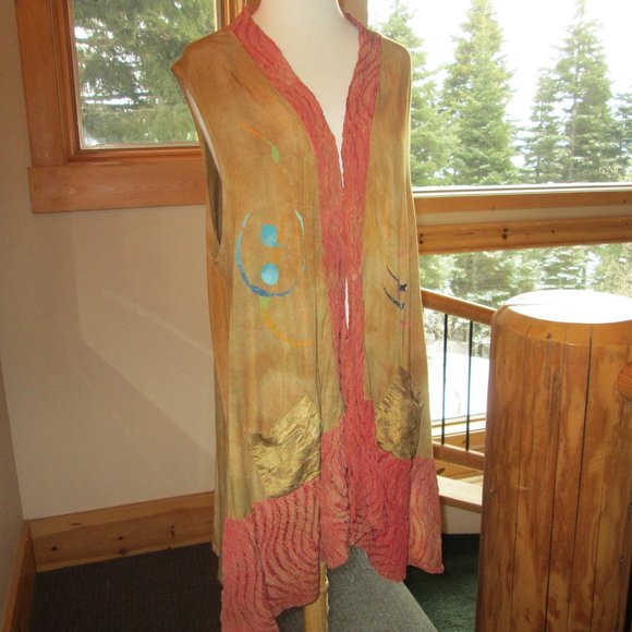 Blue Fish 1999 Straight Dress in Cricket with Long Steel Pony Painted Modal Vest - Picture 10 of 12